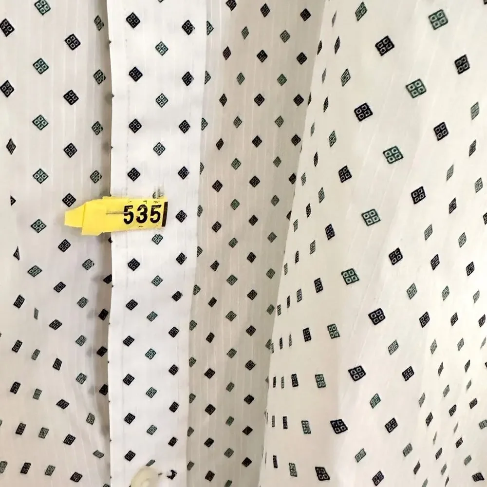 Banana Republic Mens Button Front Dress Shirt Ivory Geometric Cotton Slim Fit XL